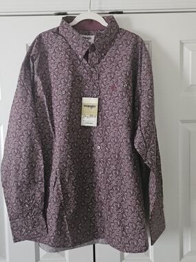 Wrangler George Strait Men's Long Sleeve Button Down Shirt 2XL, Burgandy Paisley